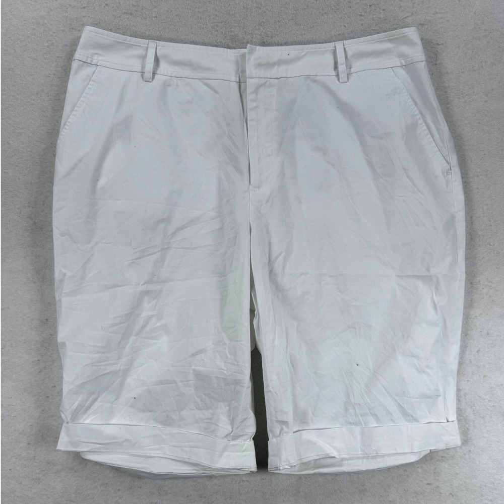 Lauren Ralph Lauren Women's White Bermuda Shorts Size 14 Cuffed Cotton Stretch
